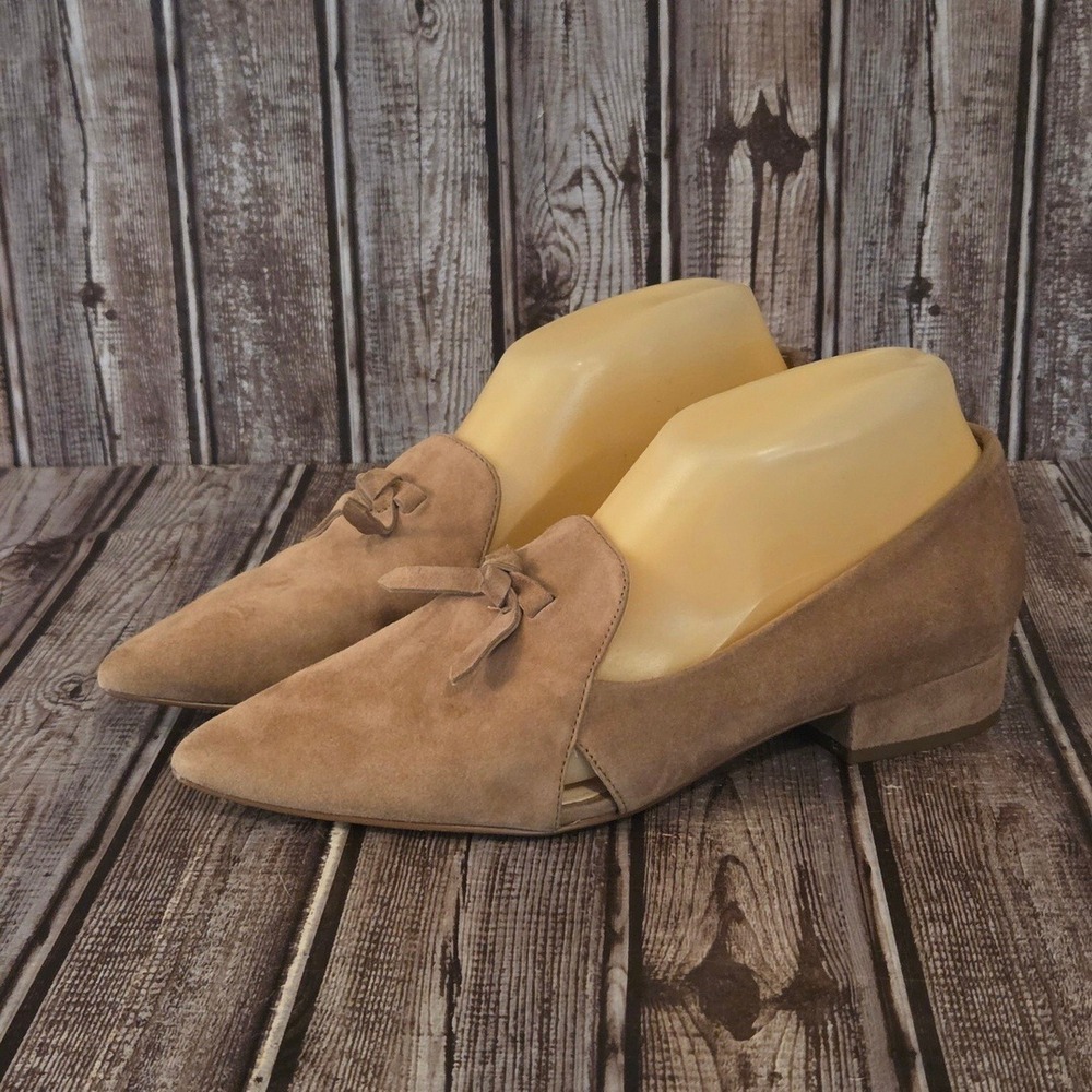 Sz 7 B Womens Cole Haan Viola Skimmer Whiskey Suede Pointed Toe Bow Shoes VGUC - Picture 2 of 12